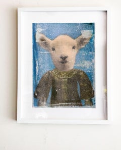 Carte d'identité. V Abstrait encadré animal mixed media, Mixed Media sur papier