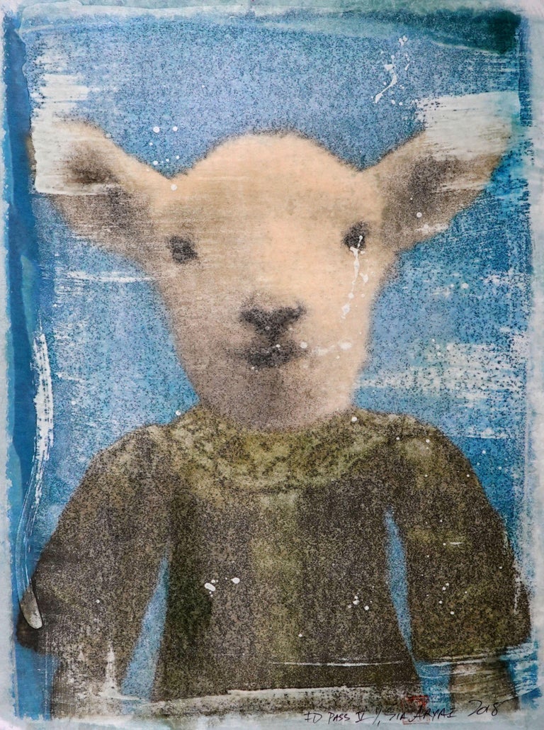 Sia Aryai – „Ausweis. Abstrakt gerahmte Tier-Mixed-Media, Mixed-Media auf  Papier, V.“ im Angebot bei 1stDibs Deutschland, image size:768x1030