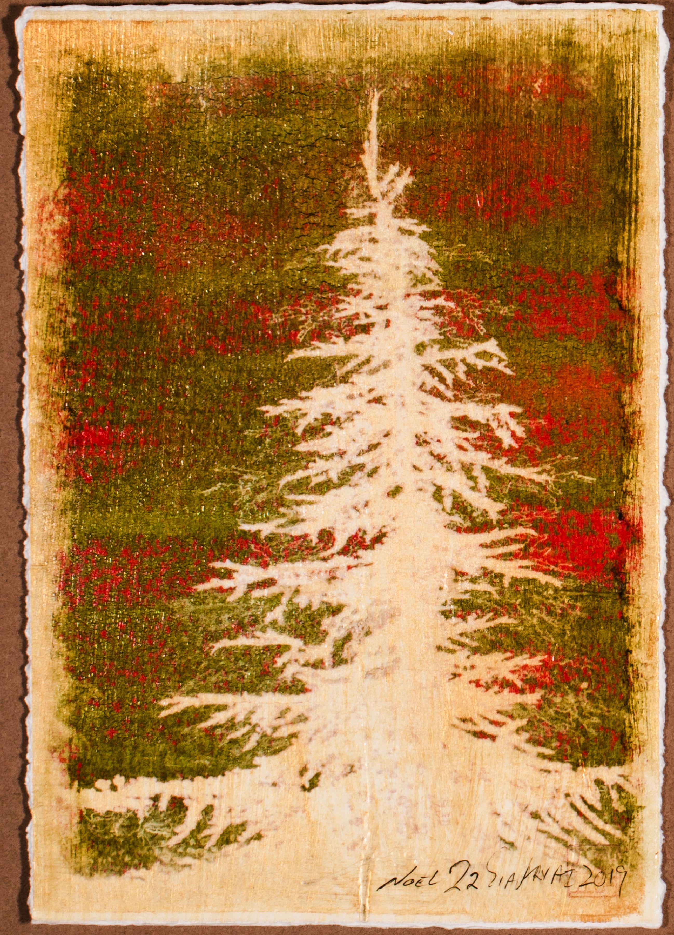 Noel 23 One of kind mixed media Christmas tree, Mixed Media on Paper - Mixed Media Art by Sia Aryai