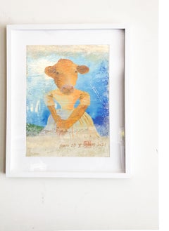 Photo ID VI one of a kind surreal framed painting, Mixed Media on Paper