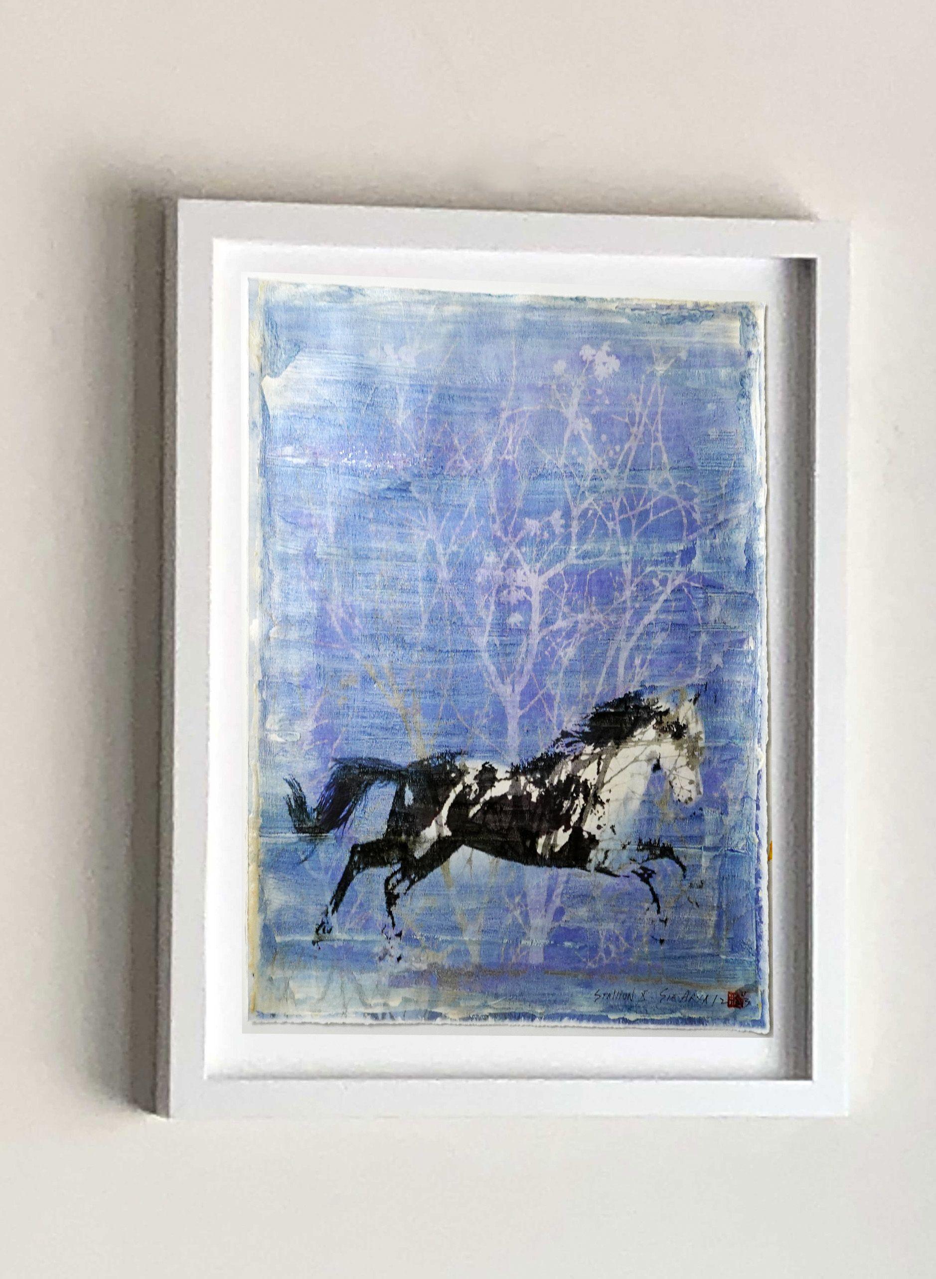 Stallion. X One of a Kind Framed Mixed Media horse, Mixed Media on Paper - Surrealist Mixed Media Art by Sia Aryai