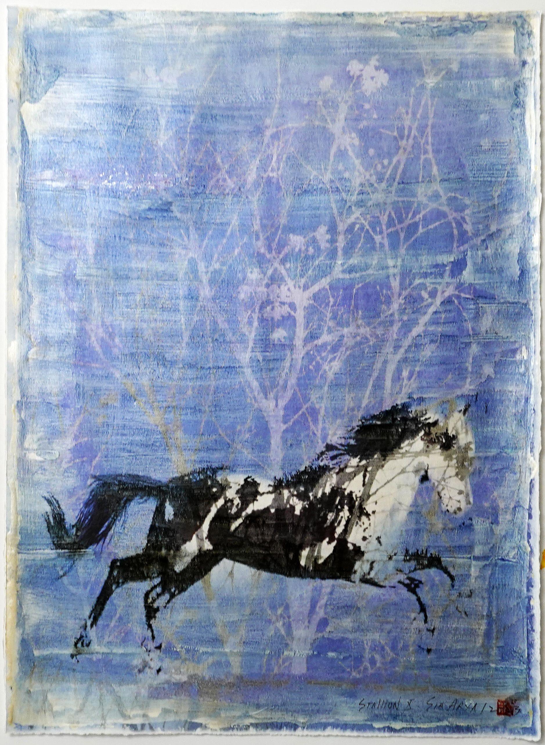 Stallion. X One of a Kind Framed Mixed Media horse, Mixed Media on Paper