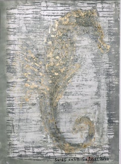 Swing XVIII one of a kind gold leaf framed art, Mixed Media on Paper