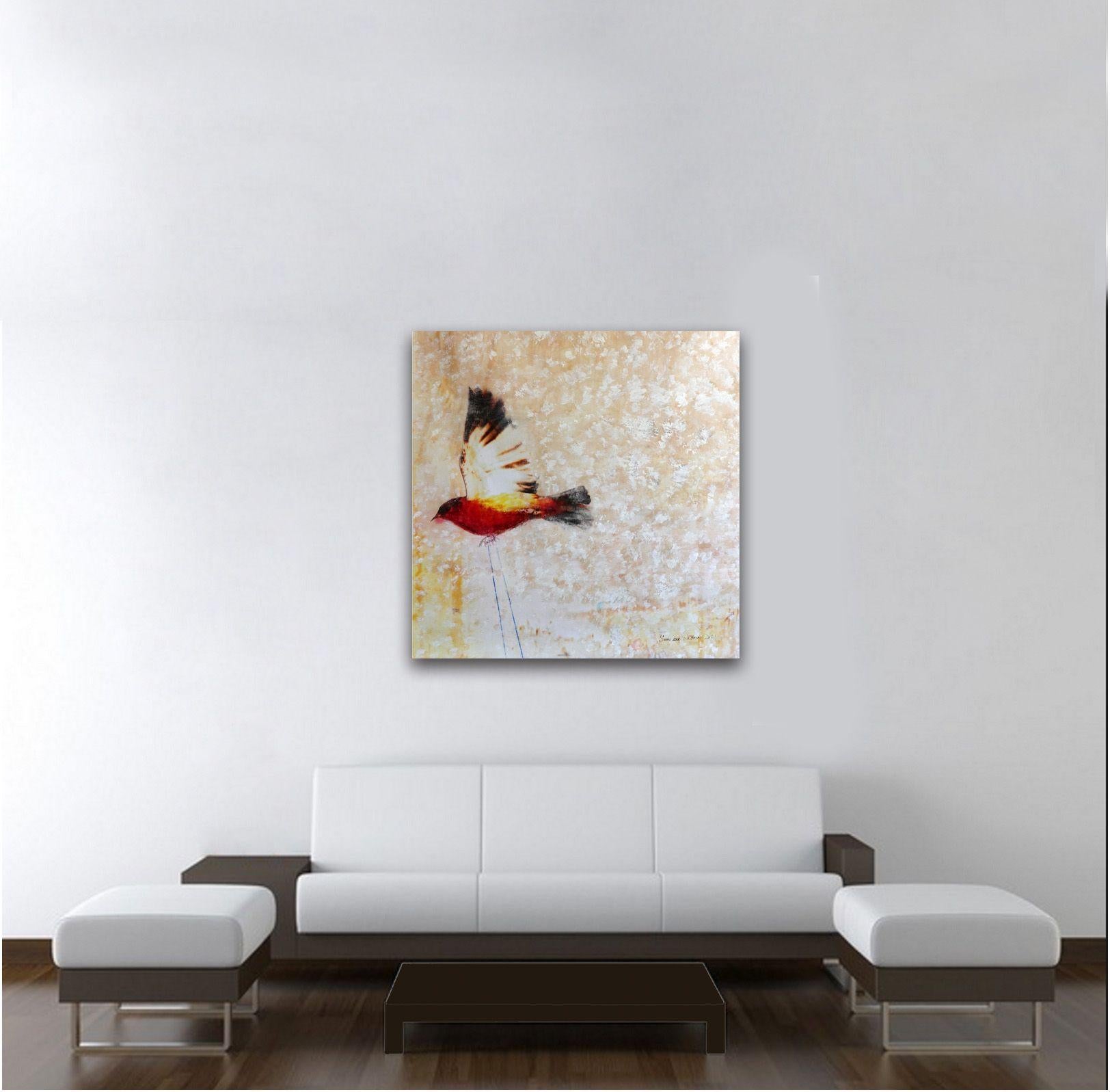 Swing XVV Kardinal mit Liebe, Mixed Media auf Leinwand (Surrealismus), Mixed Media Art, von Sia Aryai