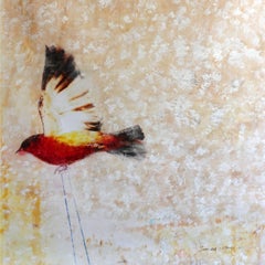 Swing XVV Cardinal holding love, Mixed Media on Canvas