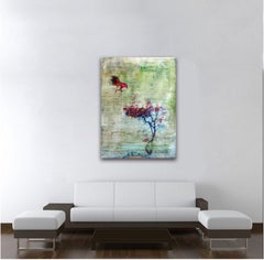 Swing XXIV  Uccello astratto surreale  nidificazione, tecnica mista su tela