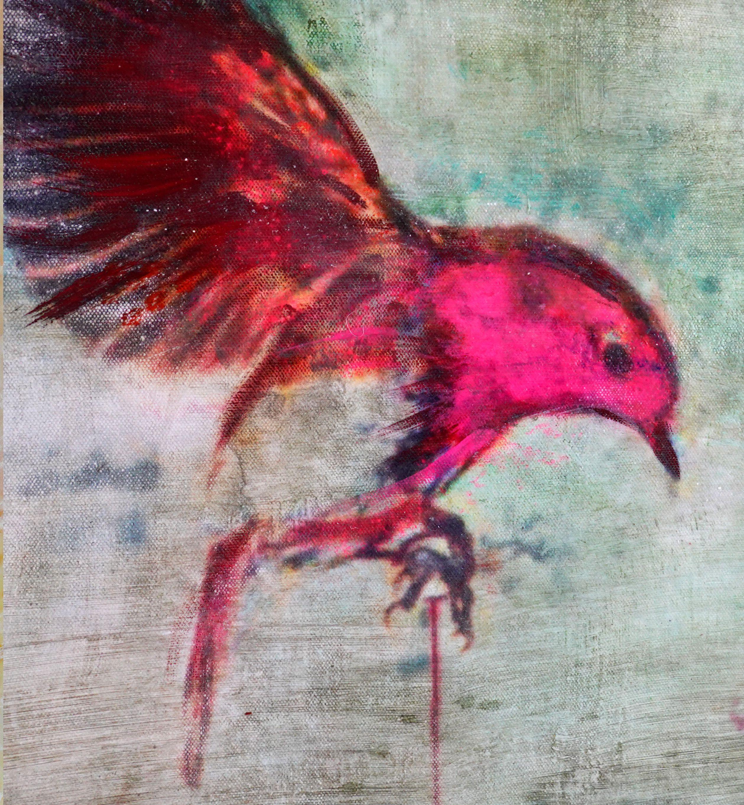 Swing XXIV  Abstract surreal bird  nesting, Mixed Media on Canvas - Surrealist Mixed Media Art by Sia Aryai