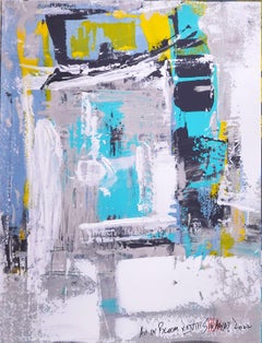 All in bloom. XXVIII Abstract framed vibrant blue, Painting, Acrylic on Paper