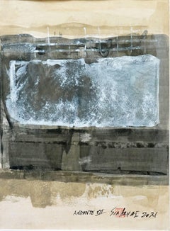 Andante XII, abstraktes, minimalistisches, gerahmtes Gemälde, Acryl auf Papier