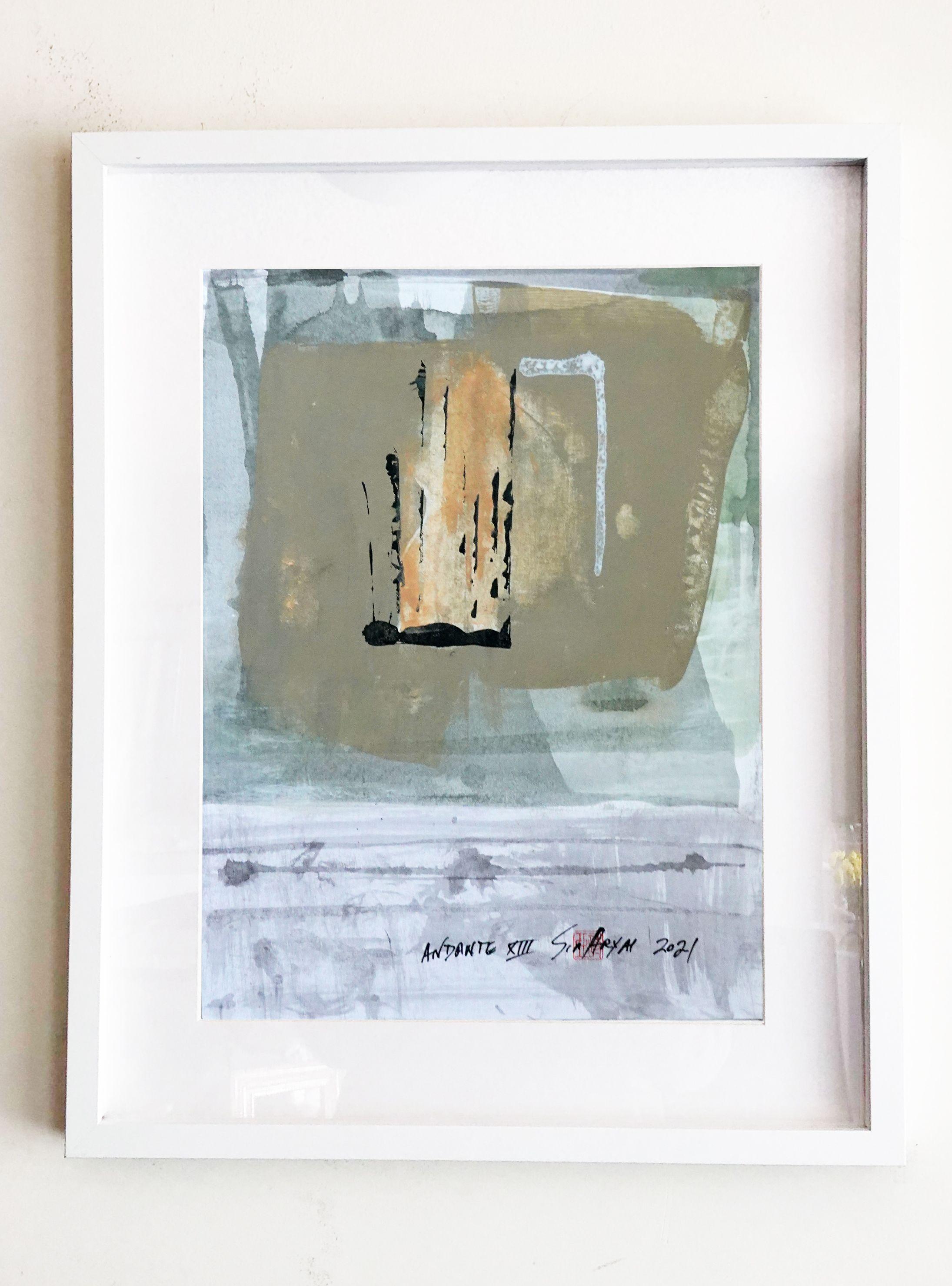Andante XIII minimal abstract framed painting, Painting, Acrylic on Paper For Sale 2