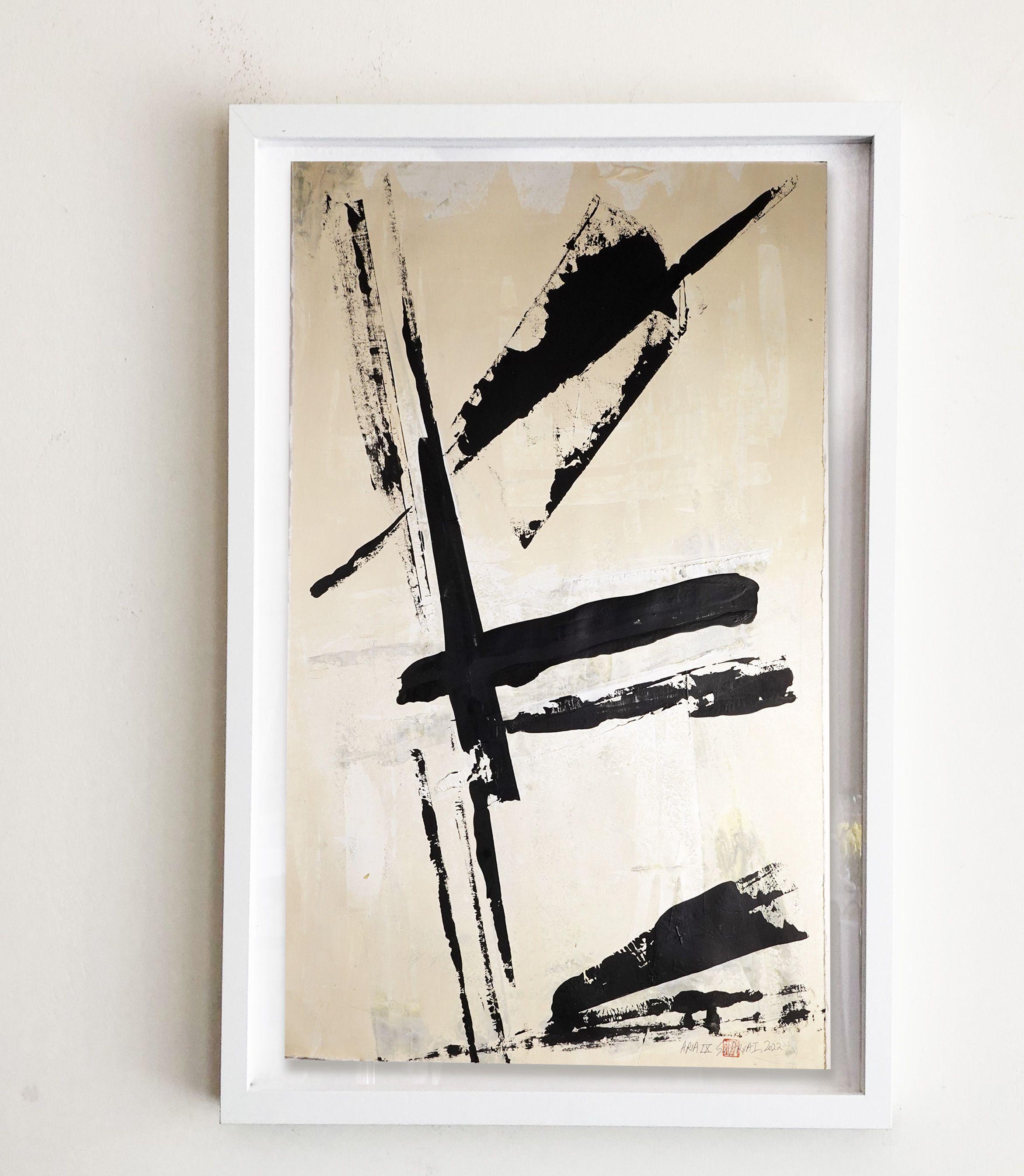 Aria. IX Quadro astratto incorniciato in bianco, Pittura, Acrilico su carta - Painting Astratto di Sia Aryai