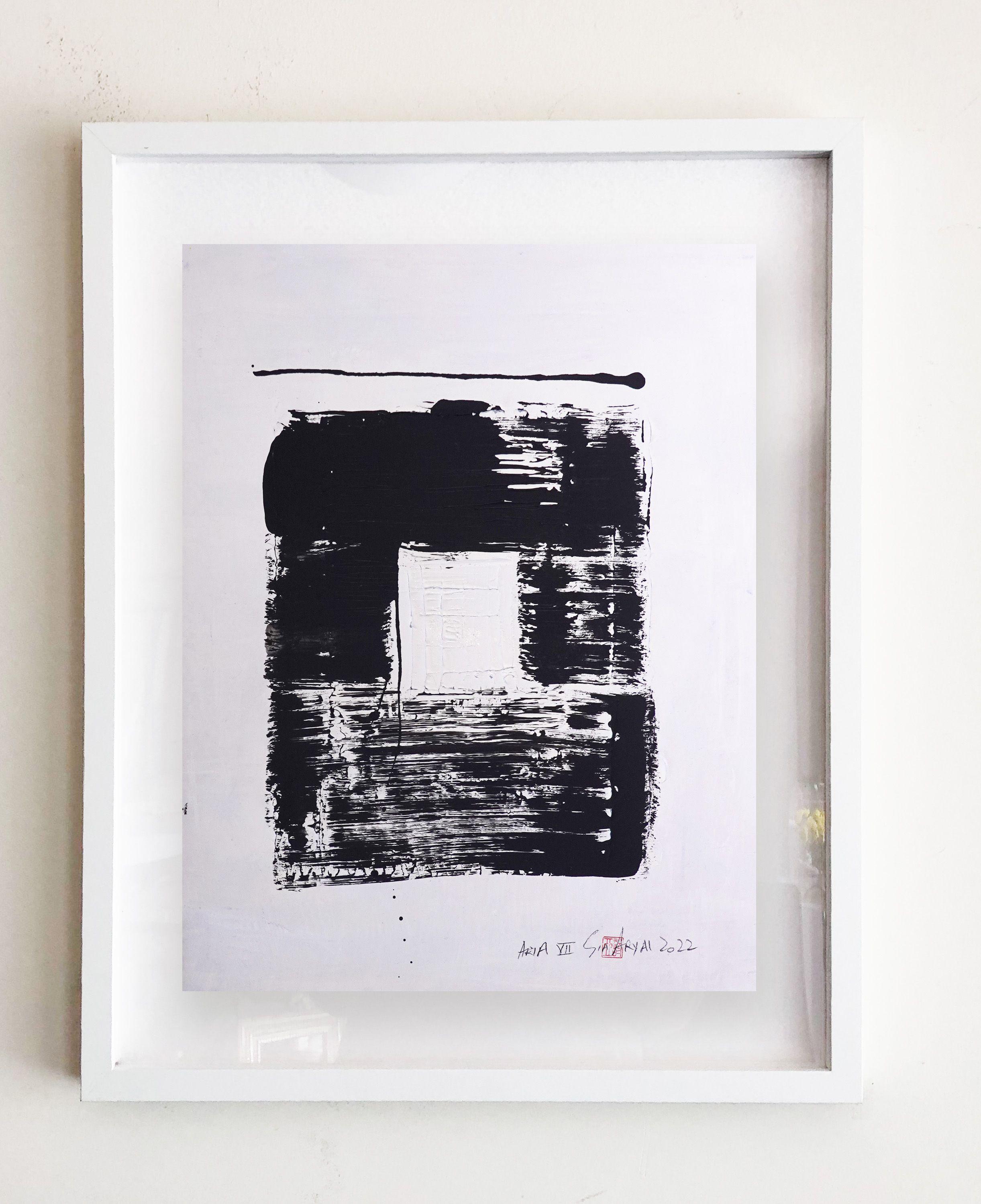 ARIA. VII  abstract framed black& white painting, Painting, Acrylic on Paper For Sale 2