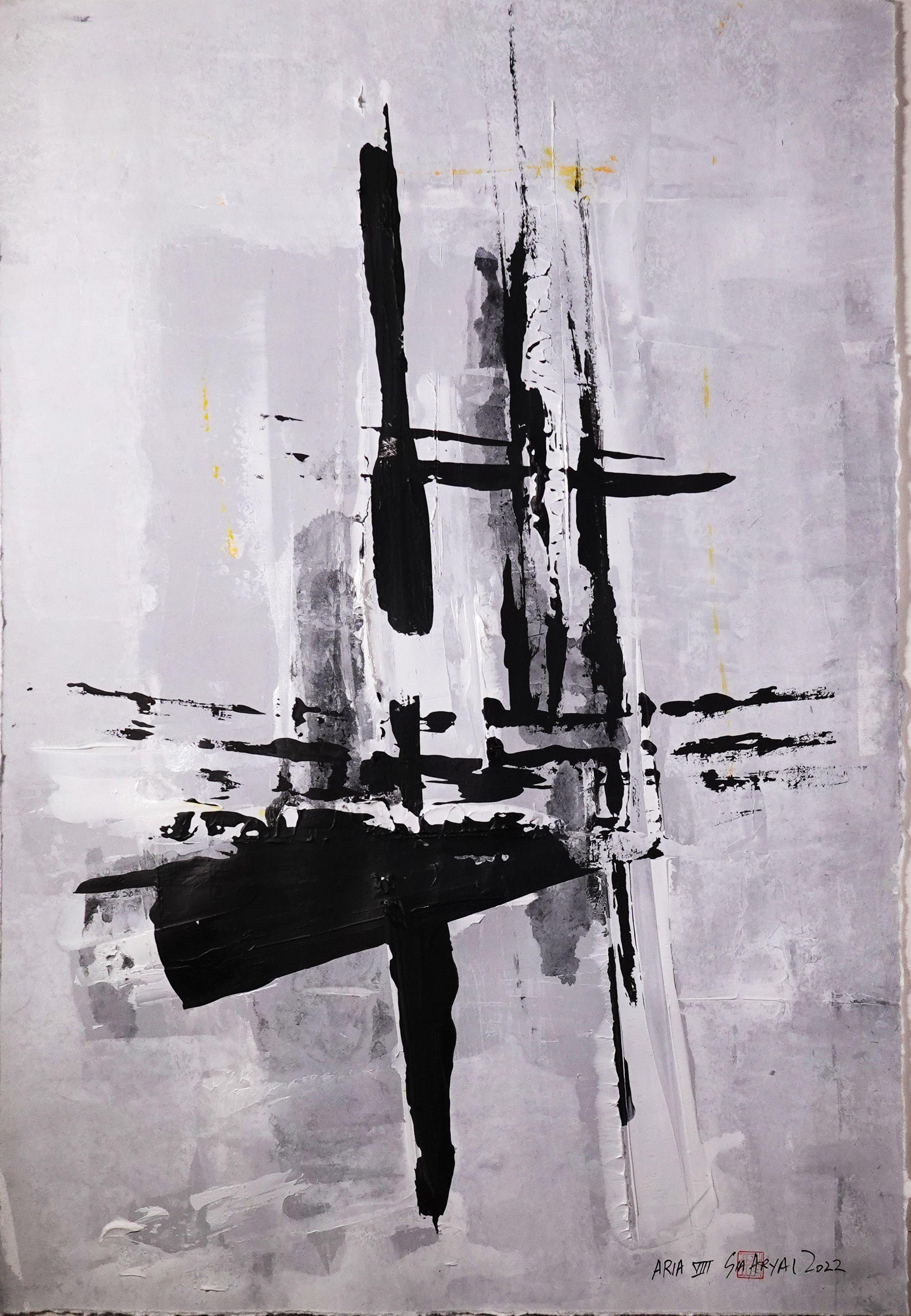 Abstract Painting di Sia Aryai - Aria. VIII Quadro astratto unico nel suo genere con cornice, Pittura, Acrilico su carta