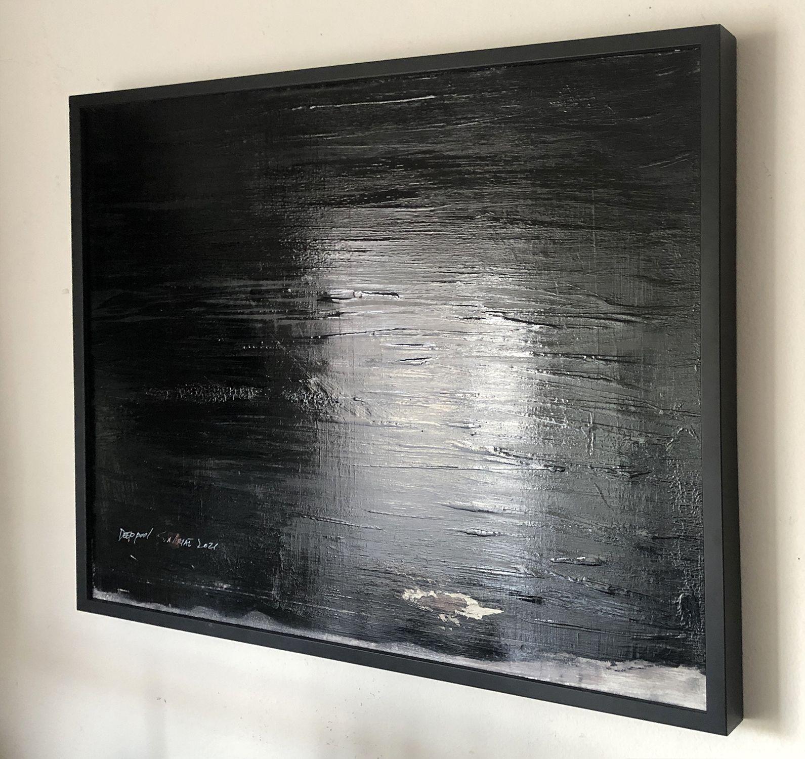 Deep Pool Six shades of black framed painting, Painting, Acrylic on Canvas For Sale 2