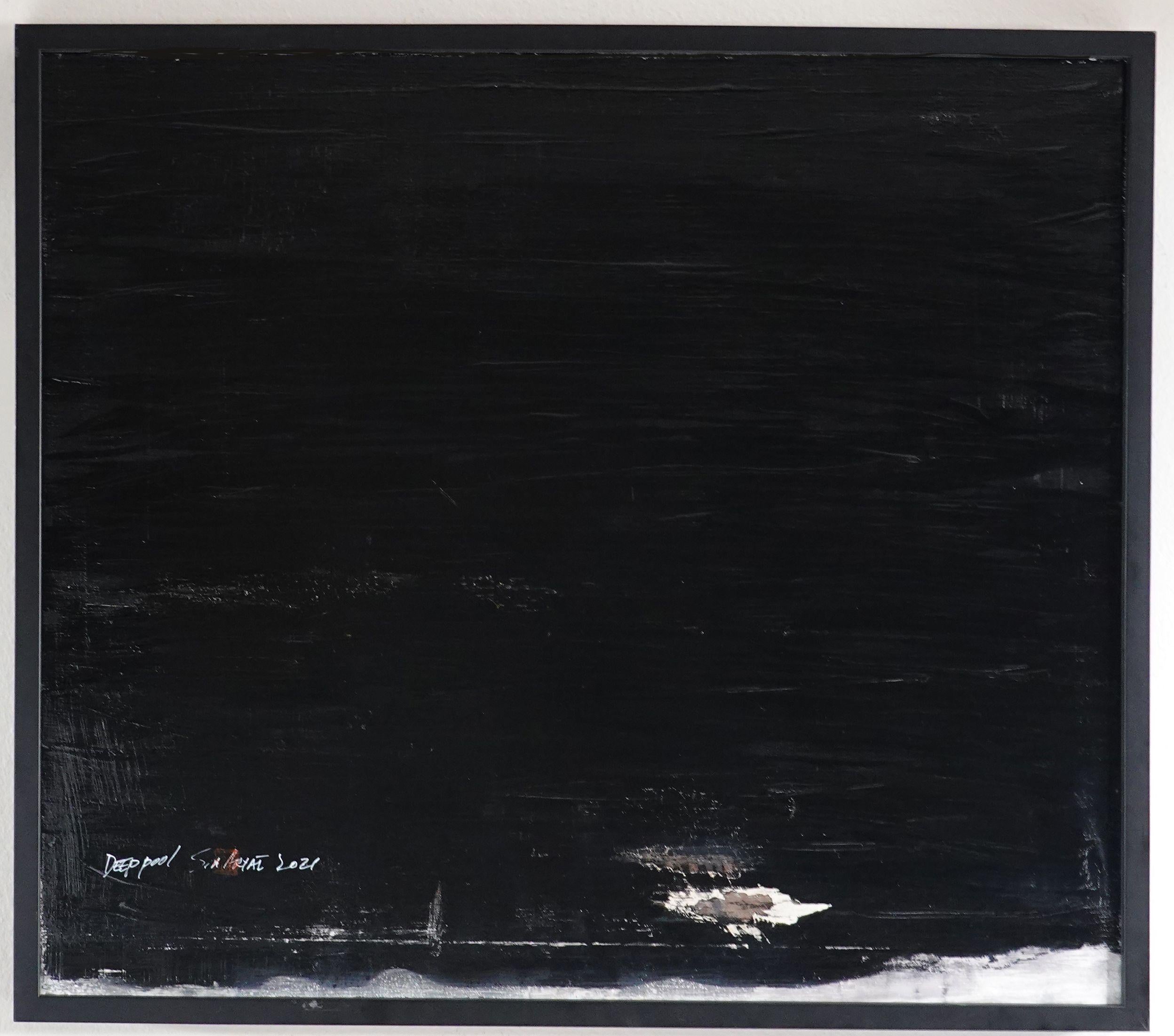 Sia Aryai Abstract Painting – Deep Pool Sechs schwarze gerahmte Gemälde, Acryl auf Leinwand