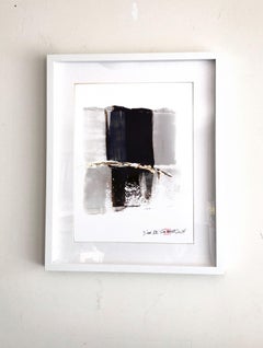D'OR. IX Abstract gold leaf/black framed painting, Painting, Acrylic on Paper