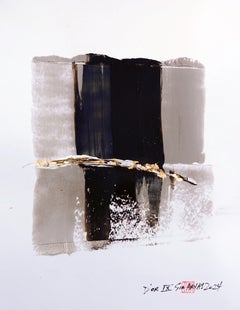 D'OR. IX Abstract gold leaf/black framed painting, Painting, Acrylic on Paper