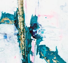 D'OR. XI Abstract gold leaf/green framed painting, Painting, Acrylic on Paper