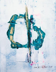 D'OR. XI Abstract gold leaf/green framed painting, Painting, Acrylic on Paper