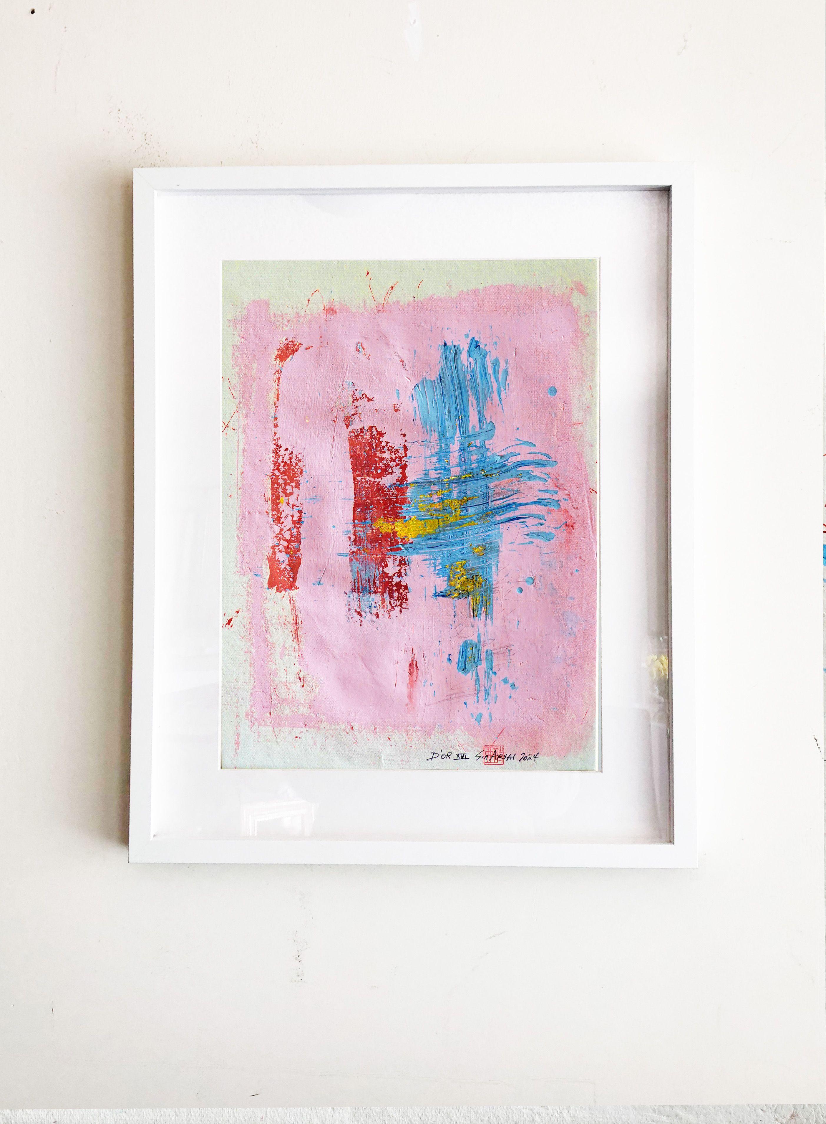 D'OR. XVI incorniciato  rosa con foglia d'oro, Pittura, Acrilico su carta - Painting Espressionismo astratto di Sia Aryai