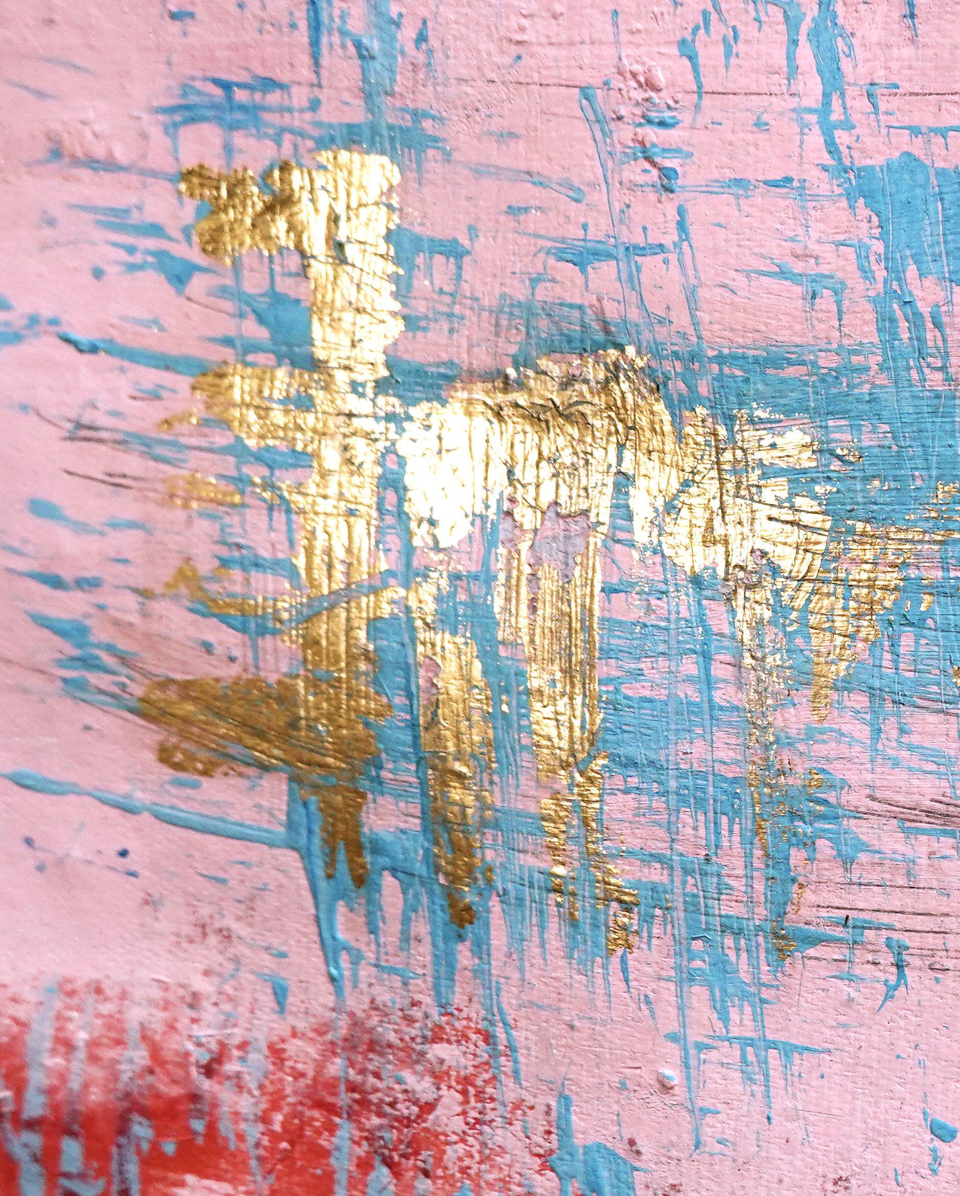 D'OR. XVII Quadro astratto rosa con foglia d'oro incorniciato    La foglia d'oro è brillante per la pittura moderna. Dà vita a   dettagli eleganti che appaiono come un'icona.   Il dipinto è 12X16