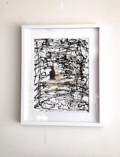 D'or.VII Abstract gold leaf framed painting, Painting, Acrylic on Paper