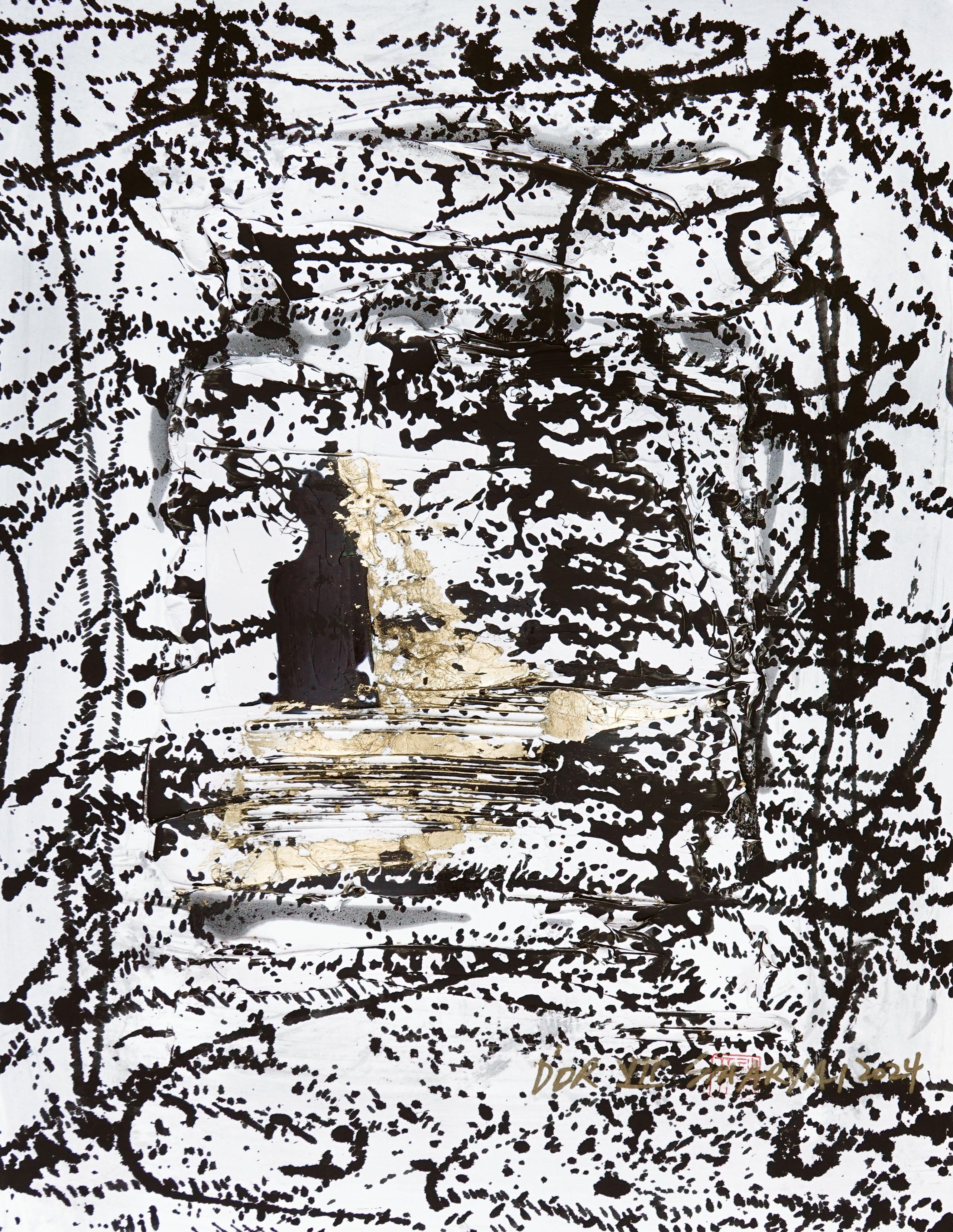 D'or.VII, peinture abstraite encadrée de feuilles d'or, peinture, acrylique sur papier - Painting de Sia Aryai