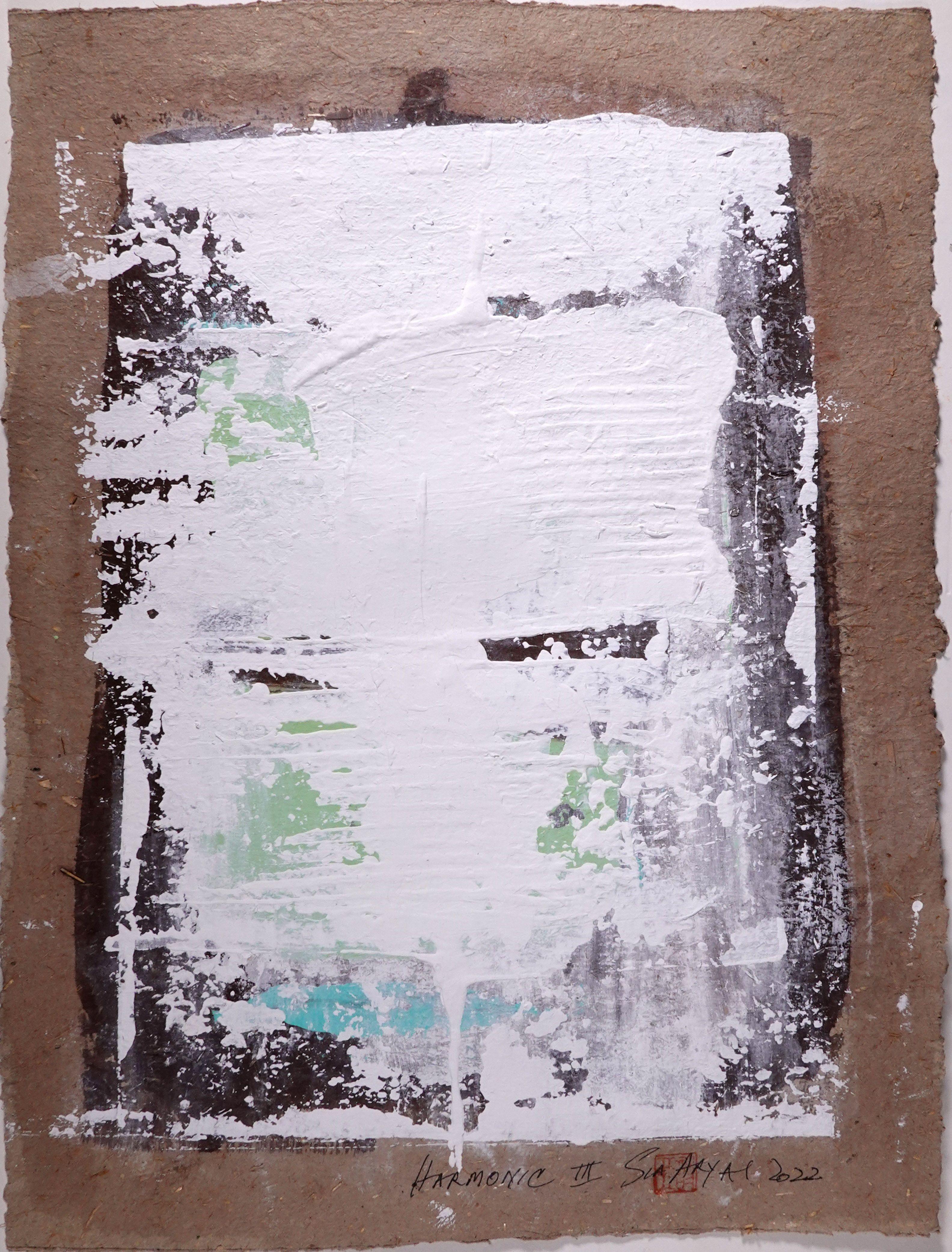 Harmonic .III gerahmtes abstraktes Gemälde, Acryl auf Papier – Painting von Sia Aryai