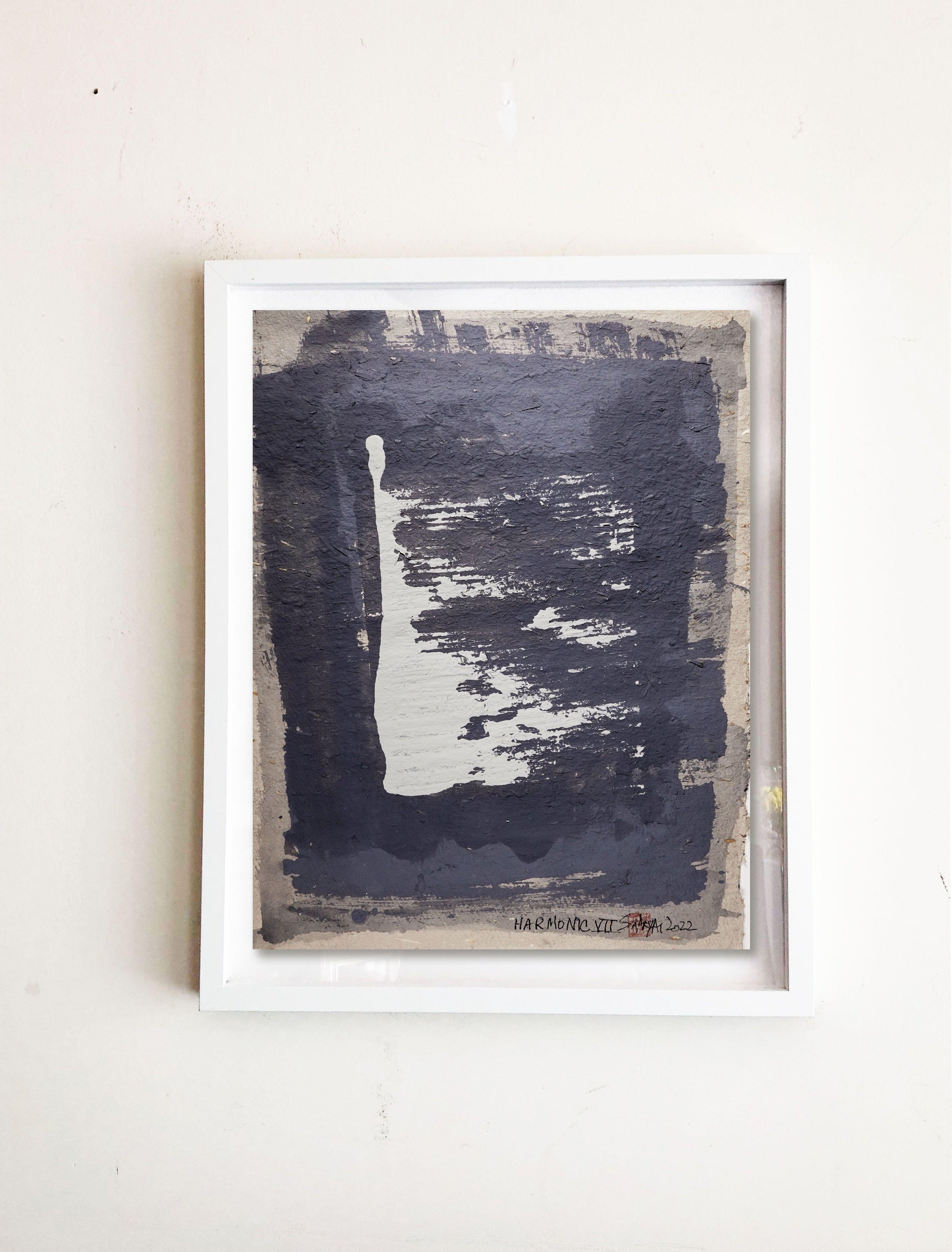 Armónico .VII Tonos de gris cuadro enmarcado, Pintura, Acrílico sobre papel - Painting Contemporáneo de Sia Aryai