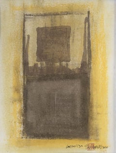 Einzigartiges gerahmtes gelbes Gemälde von Largo 139, Gemälde, Acryl auf Papier