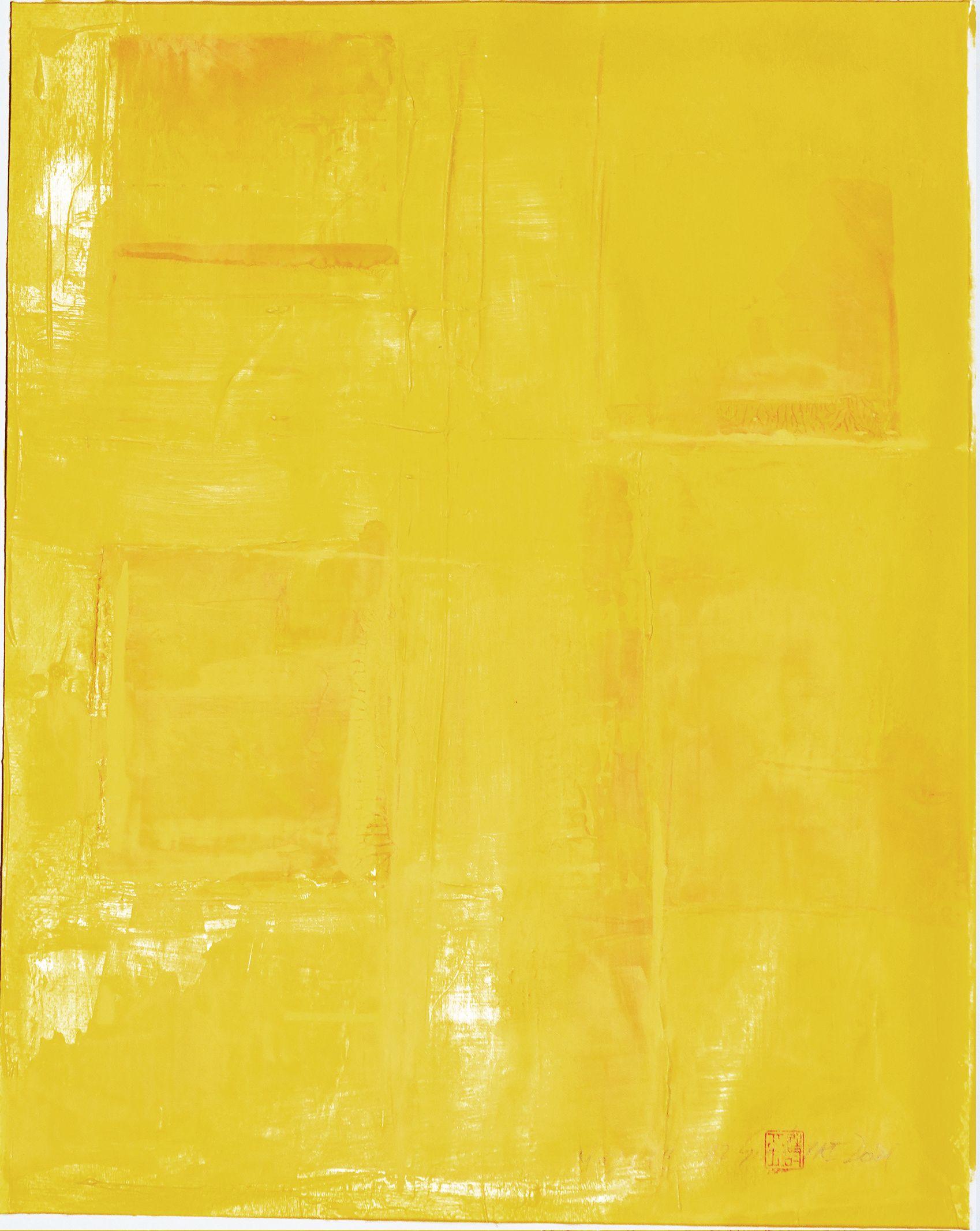 Sia Aryai Abstract Painting – Mosaik 42 Abstraktes gelbes gerahmtes Bild, Malerei, Acryl auf Papier