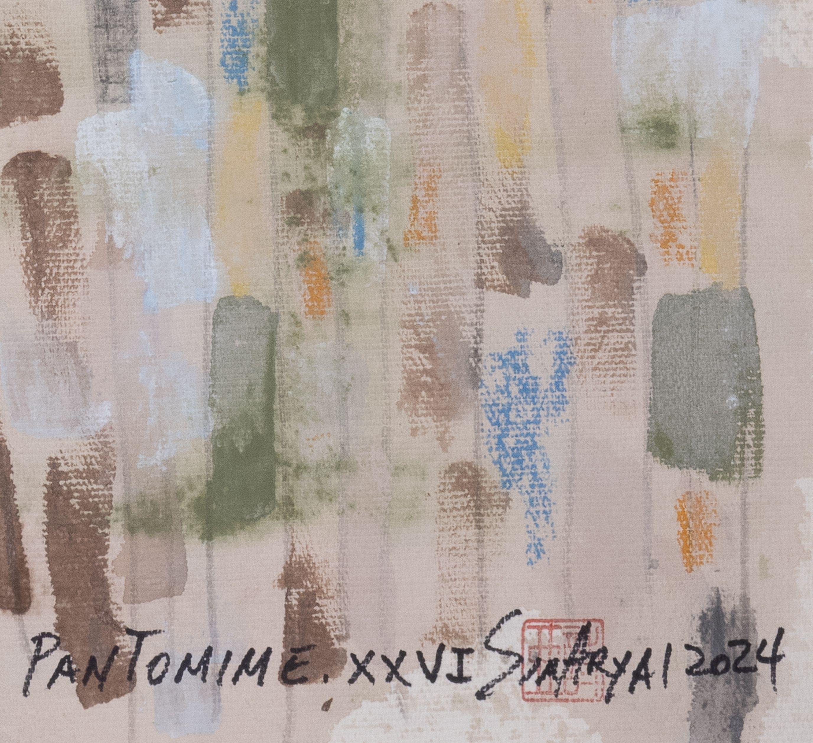 Pantomime. XXVI  White framed abstract multi color, Painting, Acrylic on Paper For Sale 1
