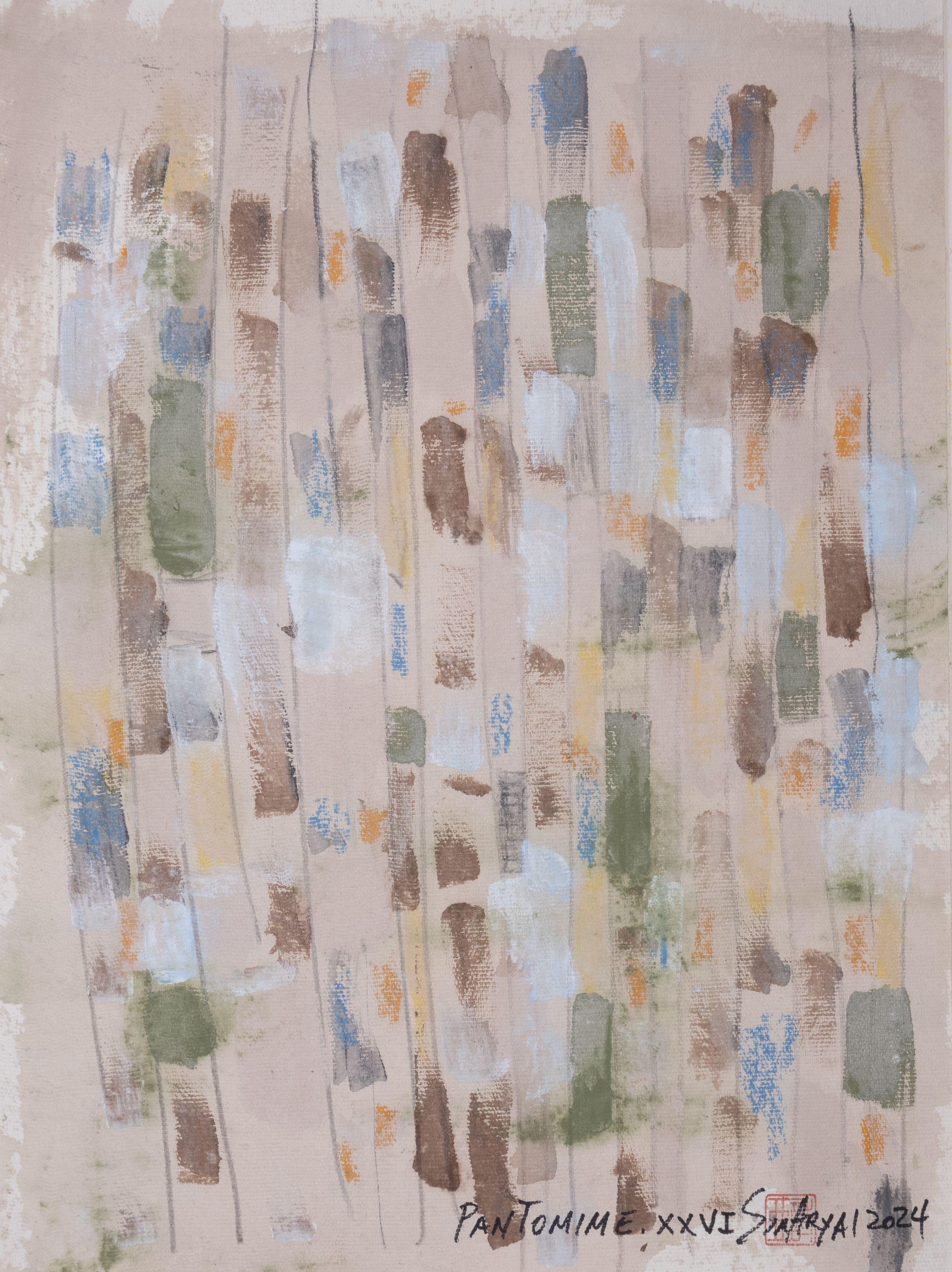This lively original abstract painting on hand-cut parchment   brings a pop of life to any room.     The painting is 12X16â€
