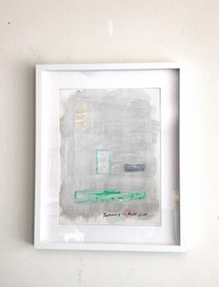 Pantomime.V Framed abstract green/gray painting, Painting, Acrylic on Paper