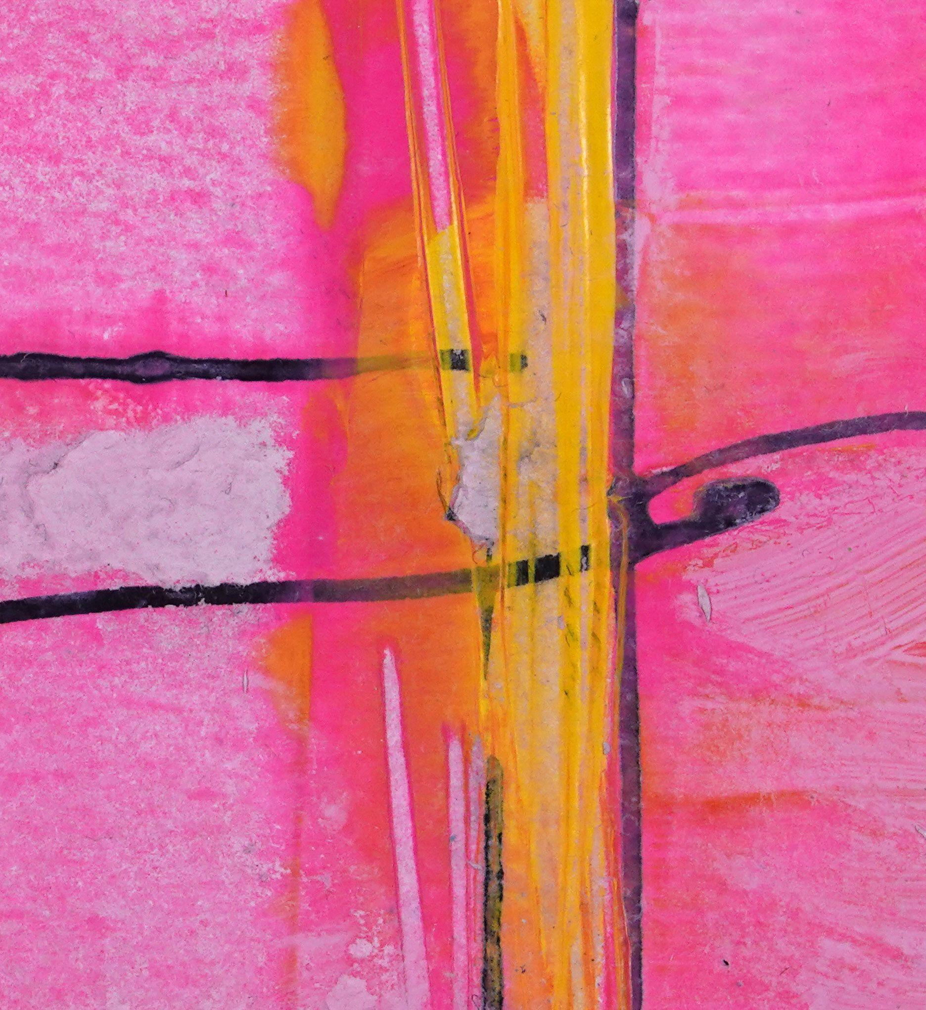 Palomitas de maíz.XXIII Cuadro abstracto enmarcado en plata rosa, Pintura, Acrílico sobre papel en venta 1