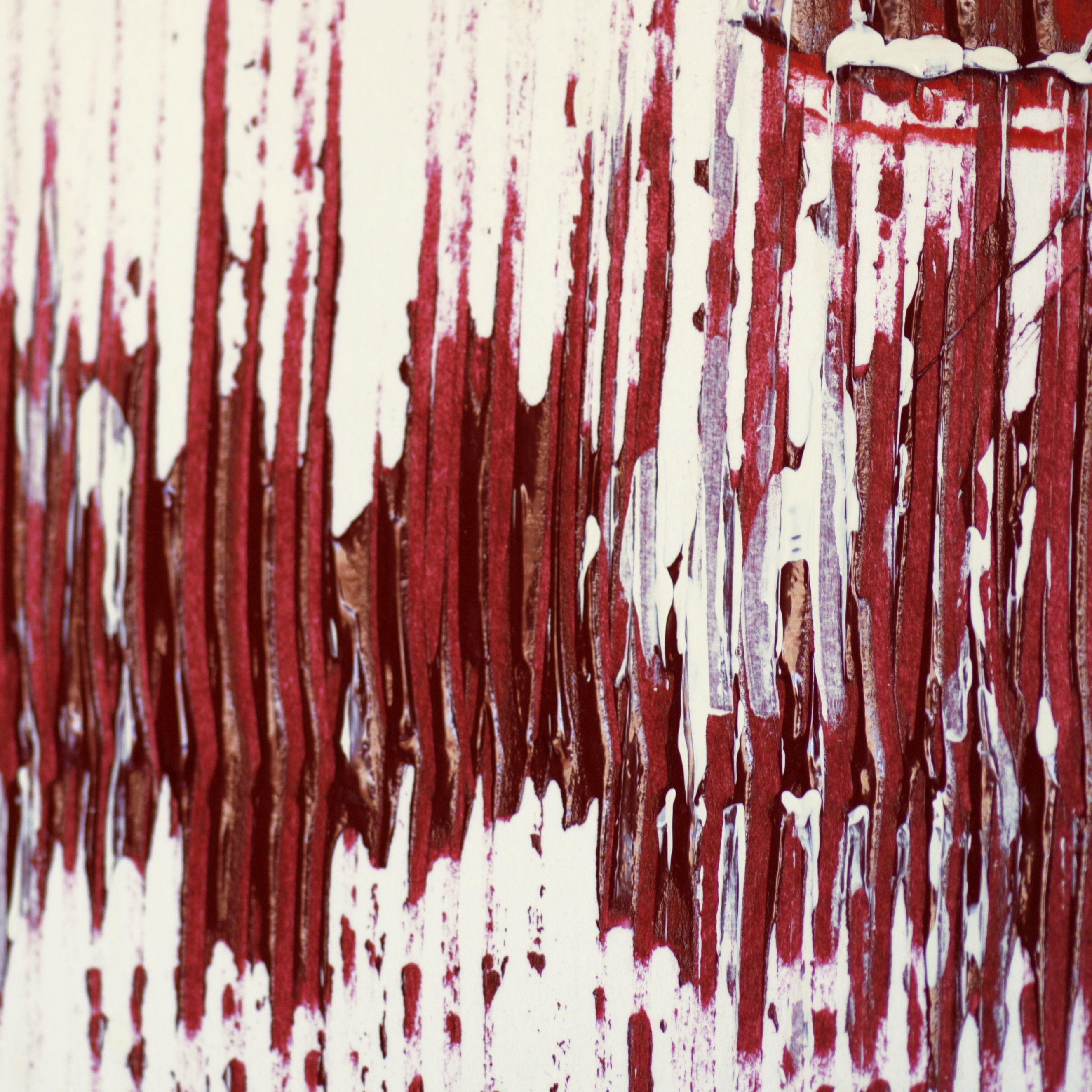 Static 177 is inspired by color red and love & passion    Bold energetic red race across the palest white background. This lively original painting on heavy stock brings a pop of life to any room. See the others in the series, too, to   create a