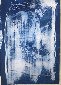 Statique 255  Peinture unique en son genre, bleu cobalt, acrylique sur papier