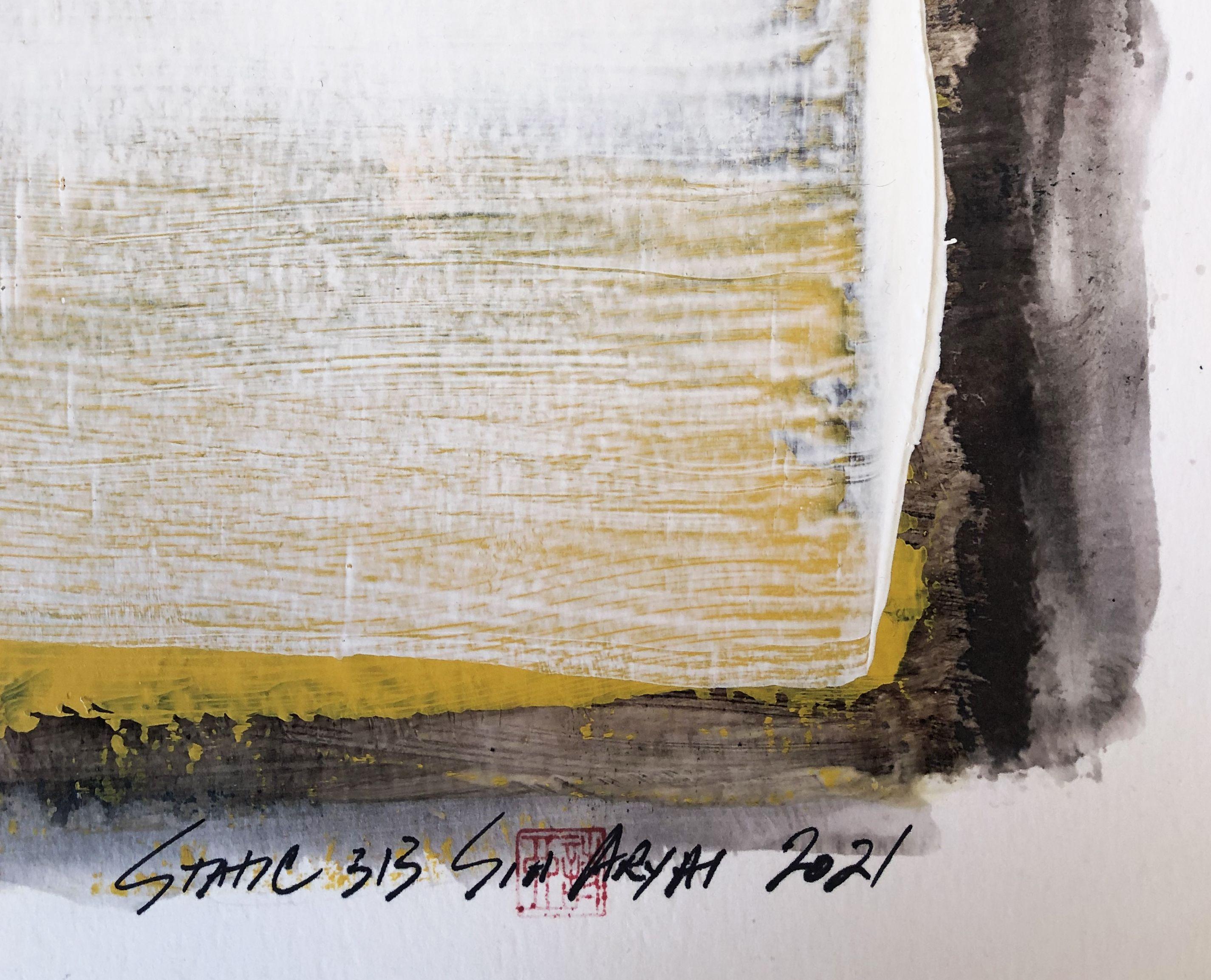 Estática 313 amarillo profundo silencioso cuadro enmarcado, Pintura, Acrílico sobre papel en venta 1