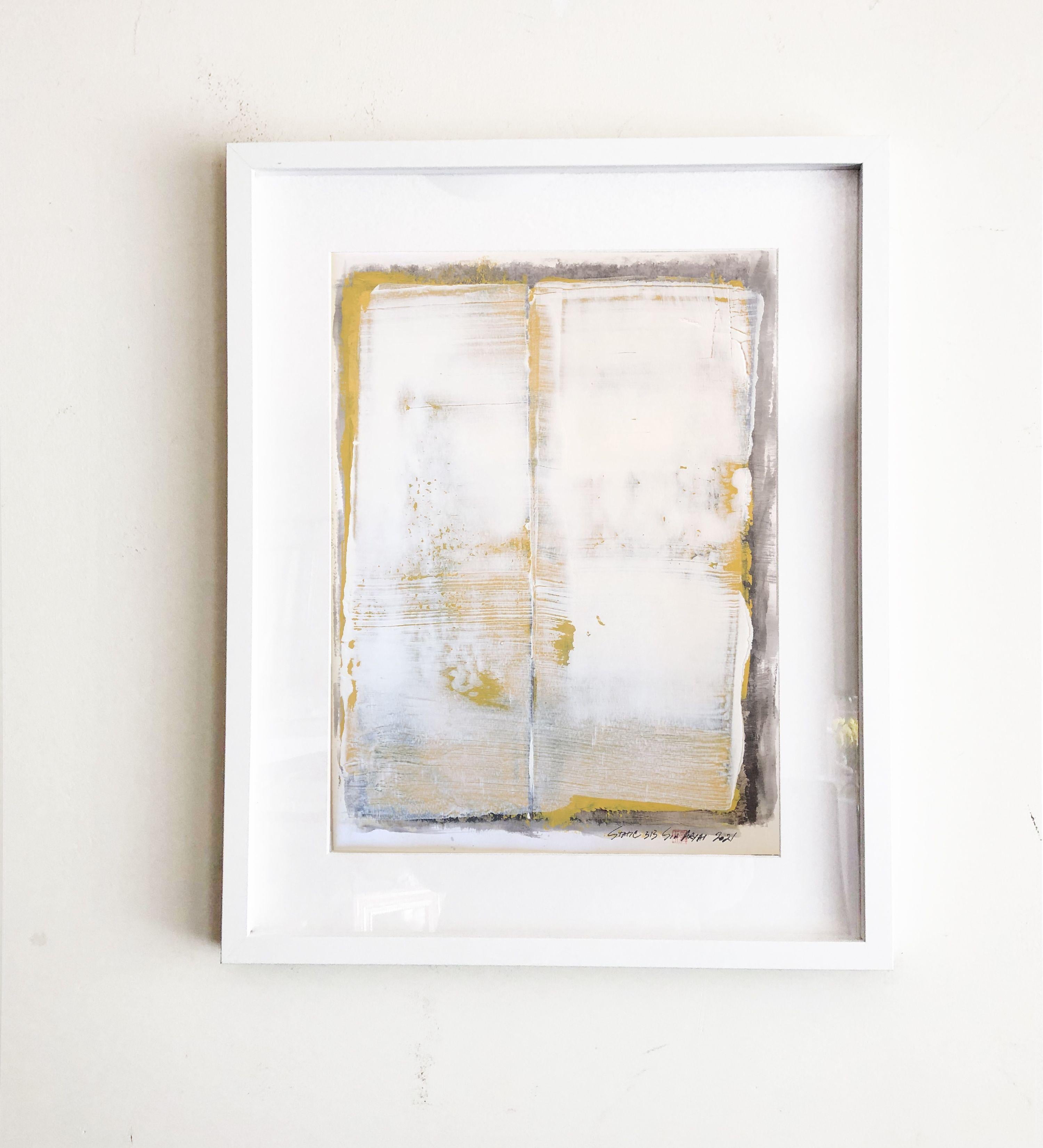 Estática 313 amarillo profundo silencioso cuadro enmarcado, Pintura, Acrílico sobre papel en venta 2