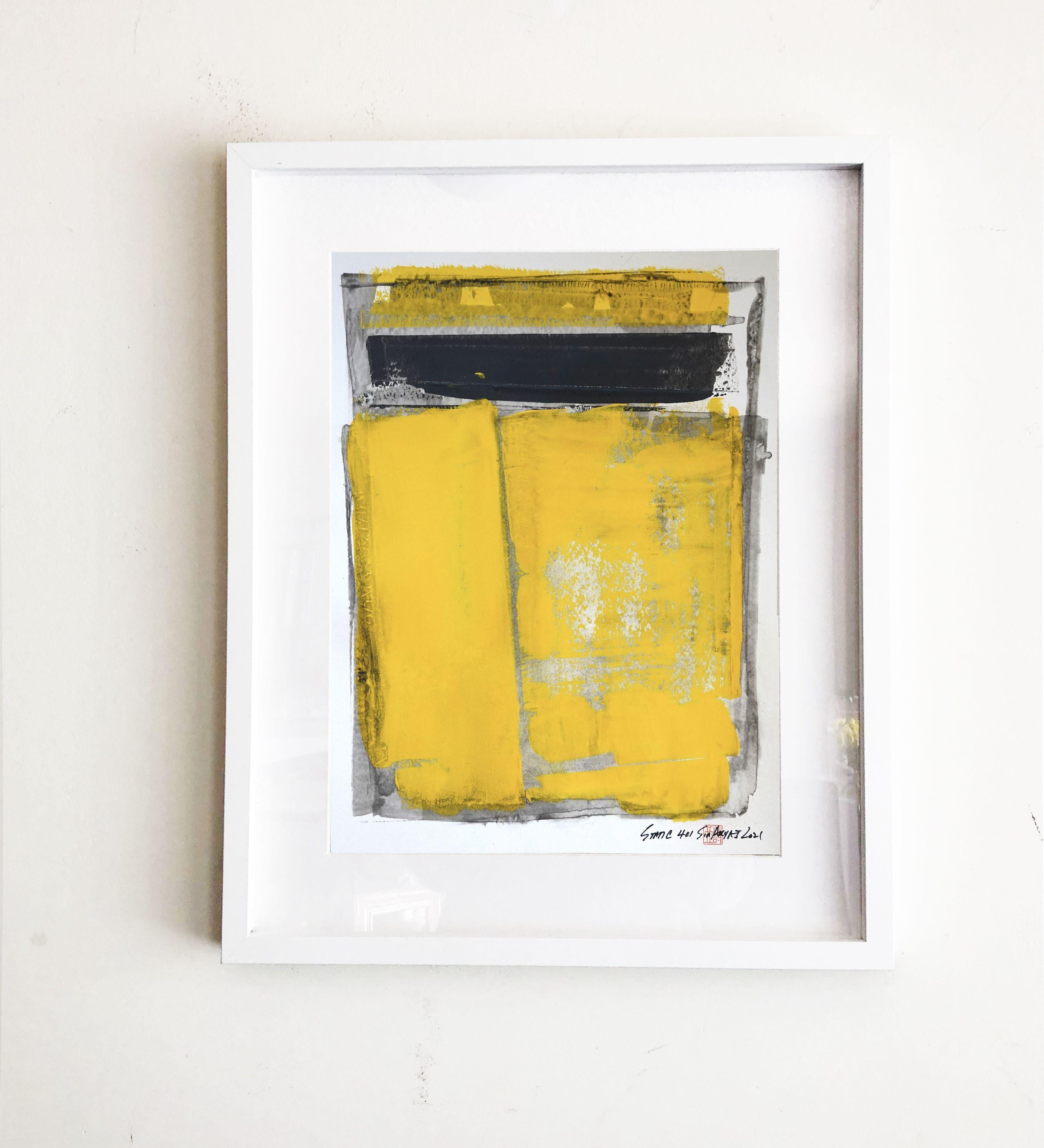 Static 401 framed yellow one of a kind painting, Painting, Acrylic on Paper For Sale 1