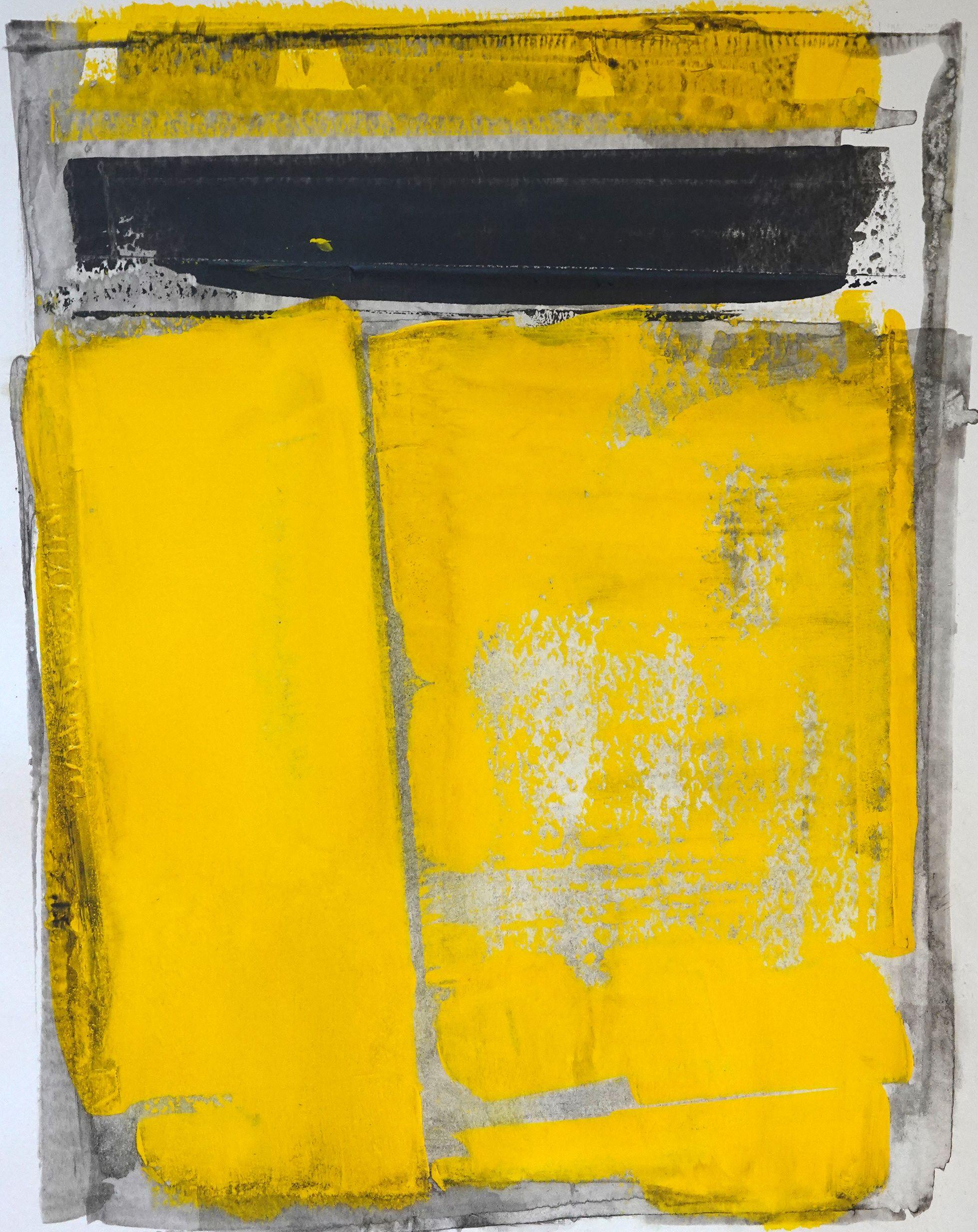Peinture jaune unique encadrée Static 401, acrylique sur papier - Painting de Sia Aryai
