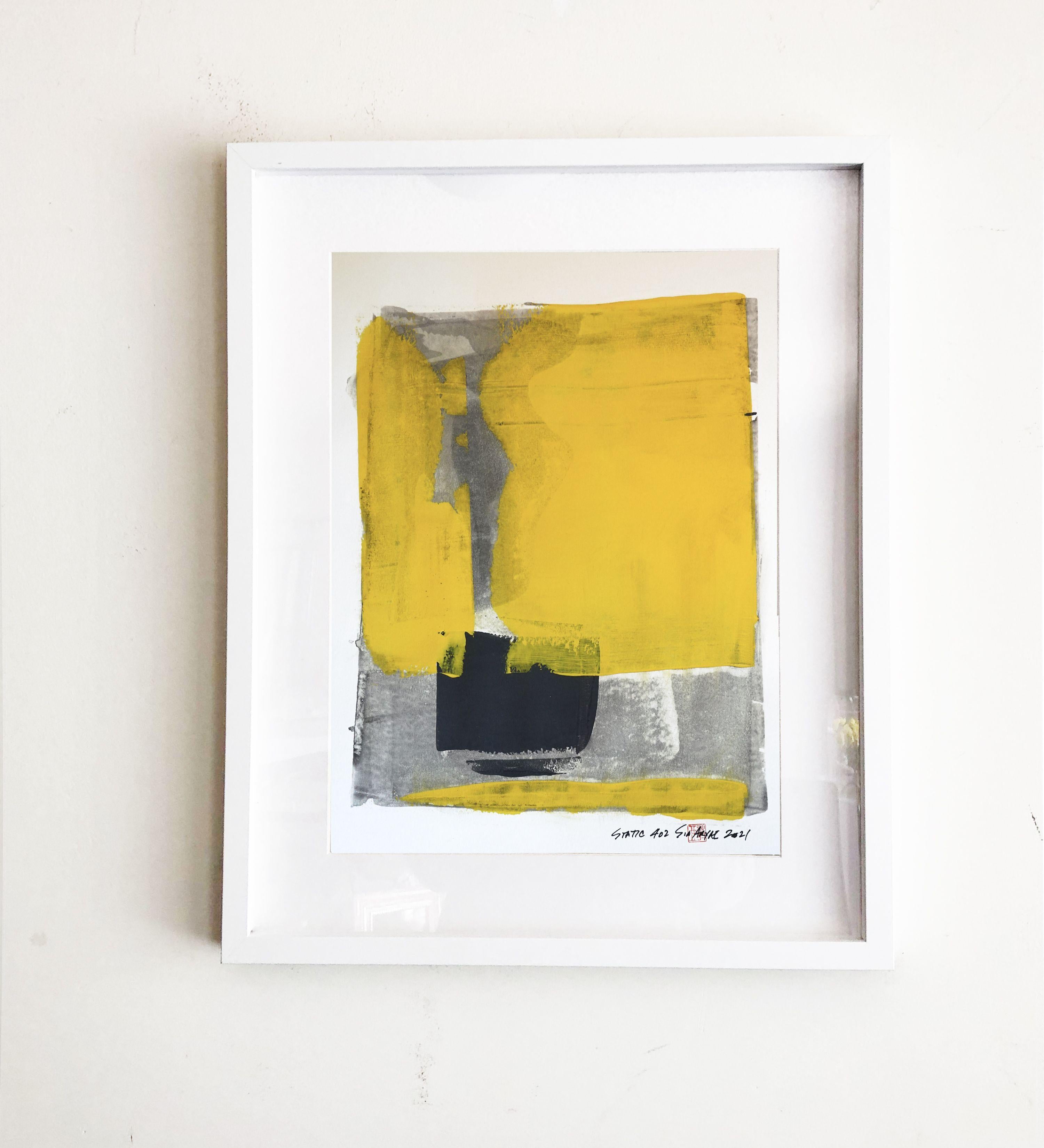 static 402 yellow framed abstract painting, Painting, Acrylic on Paper For Sale 1