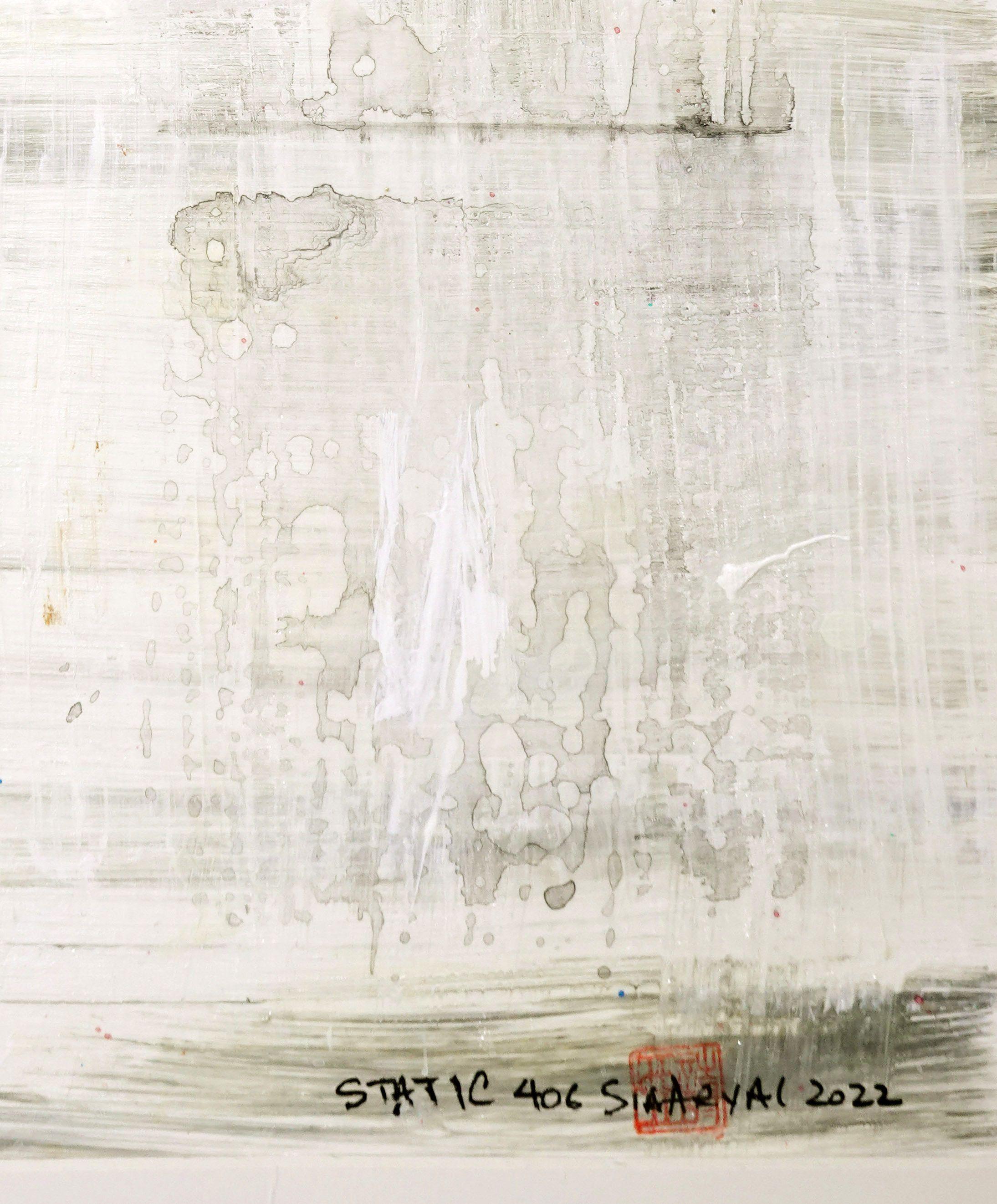 Static 406 Abstraktes minimalistisches gerahmtes Gemälde, Acryl auf Papier – Painting von Sia Aryai