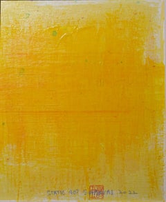 Static 407 Vibrant yellow minimal framed painting, Painting, Acrylic on Paper