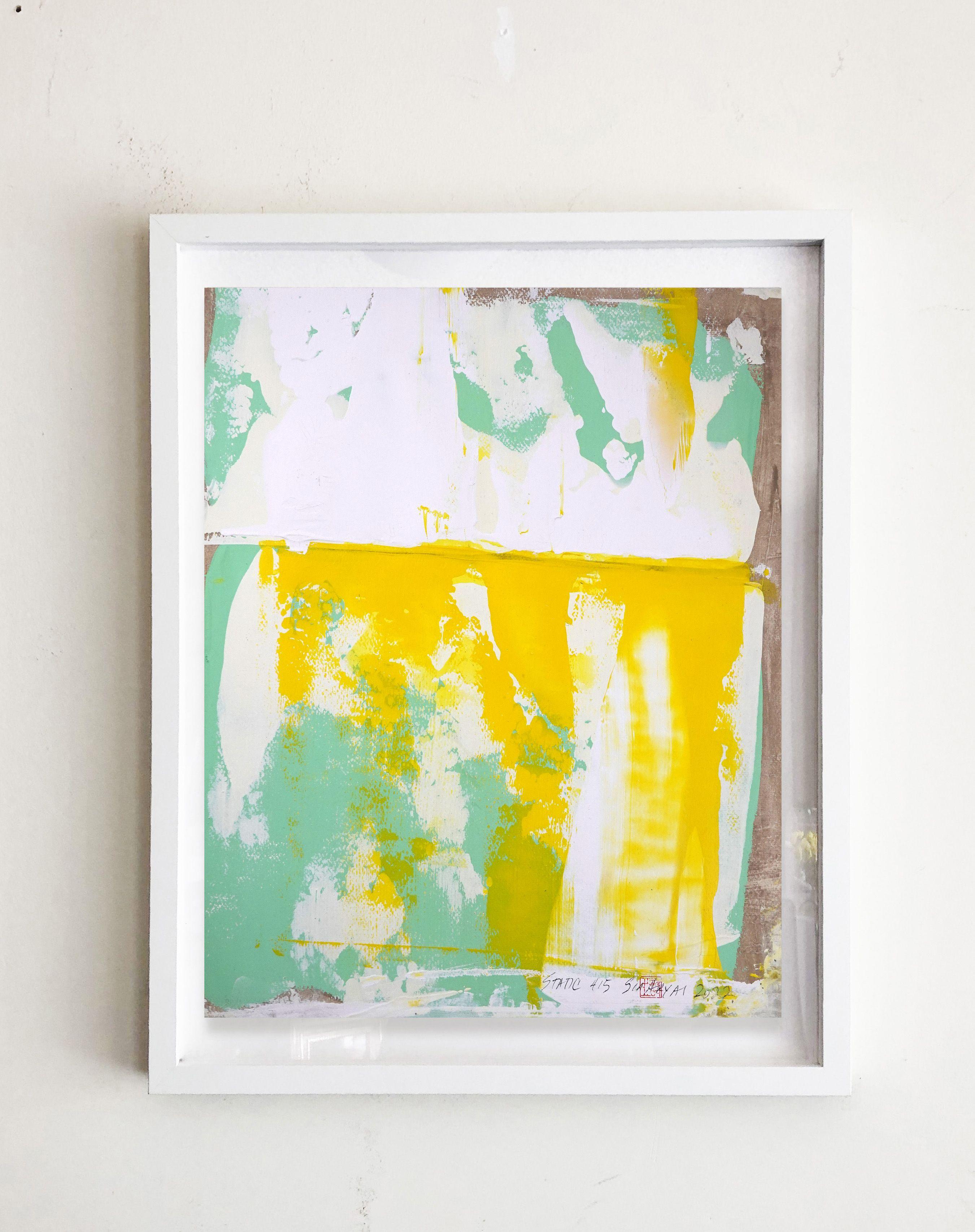 Static 415 Framed abstract yellow /green paintnig, Painting, Acrylic on Paper For Sale 3