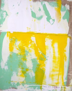 Peinture abstraite jaune/vert statique encadrée, peinture, acrylique sur papier, 415