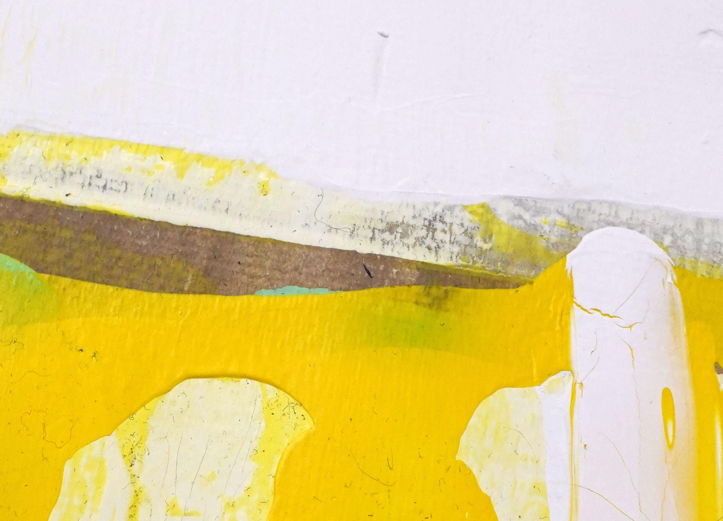 Static 417 Abstraktes gerahmtes modernes gelbes Gemälde, Acryl auf Papier im Angebot 2