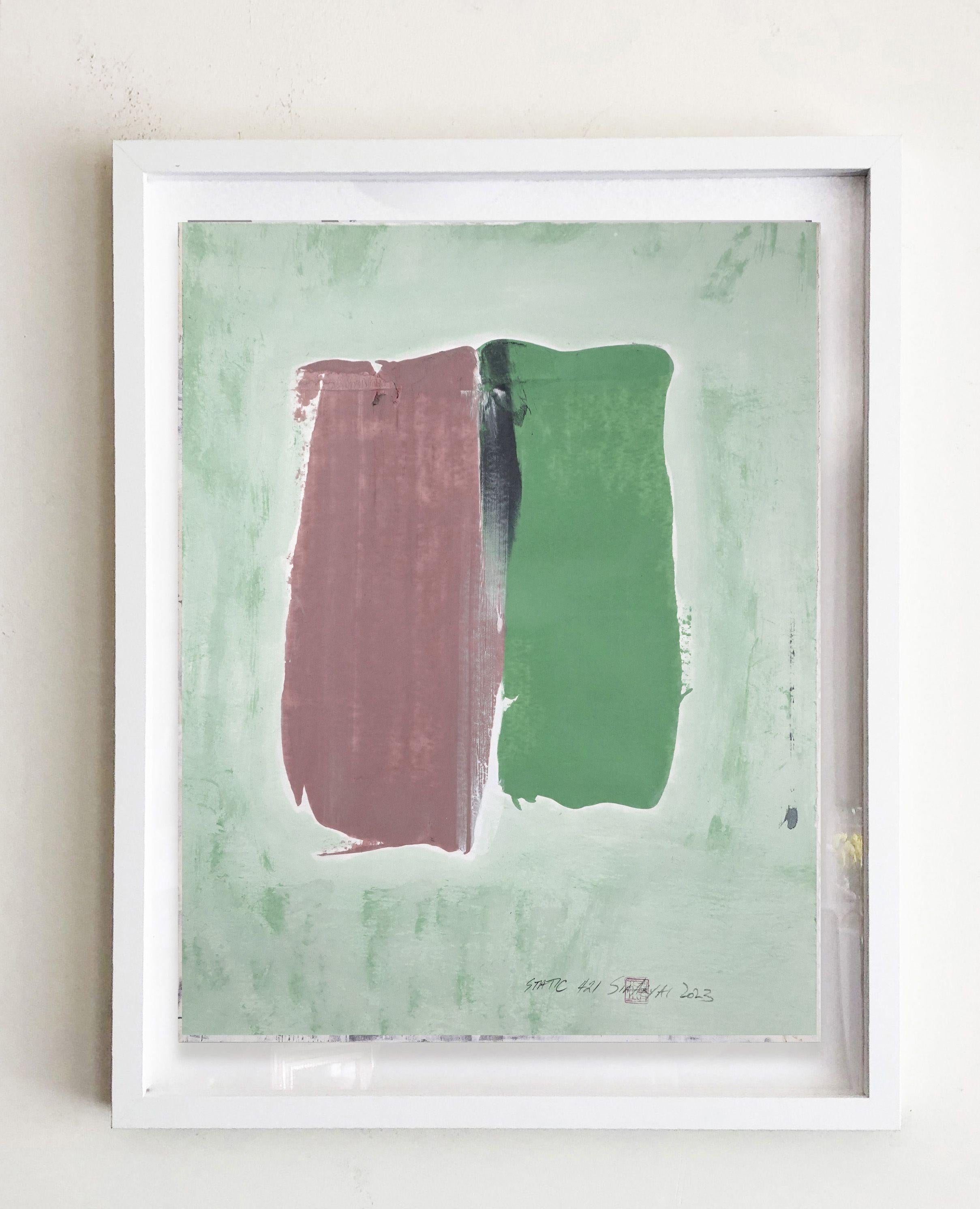 Static 421 Framed abstract brown /green painting, Painting, Acrylic on Paper For Sale 1