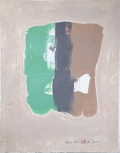 Static 424 Abstraktes gerahmtes braun/grünes Gemälde, Malerei, Acryl auf Papier