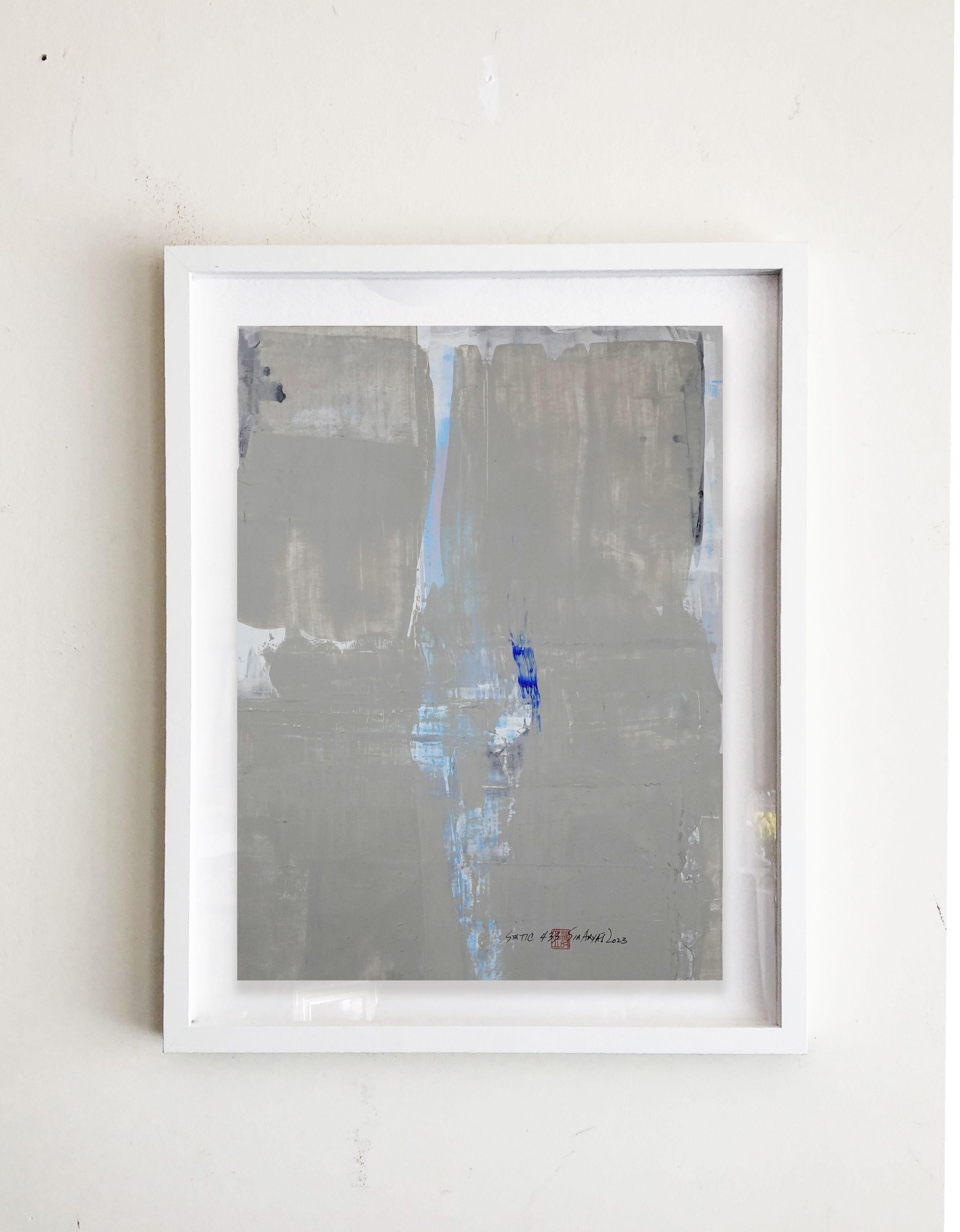 Static 433 Abstract Cobalt blue framed painting, Painting, Acrylic on Paper For Sale 2